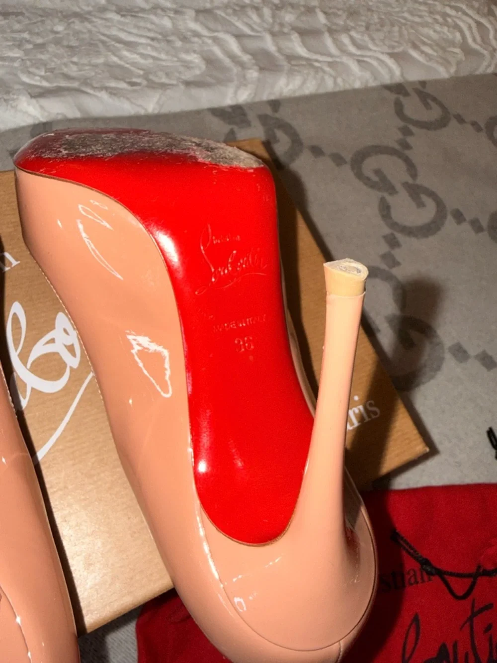 Christian Louboutin Nude Patent Pigalle Stiletto Pumps, 100mm, 36 - Picture 6 of 13